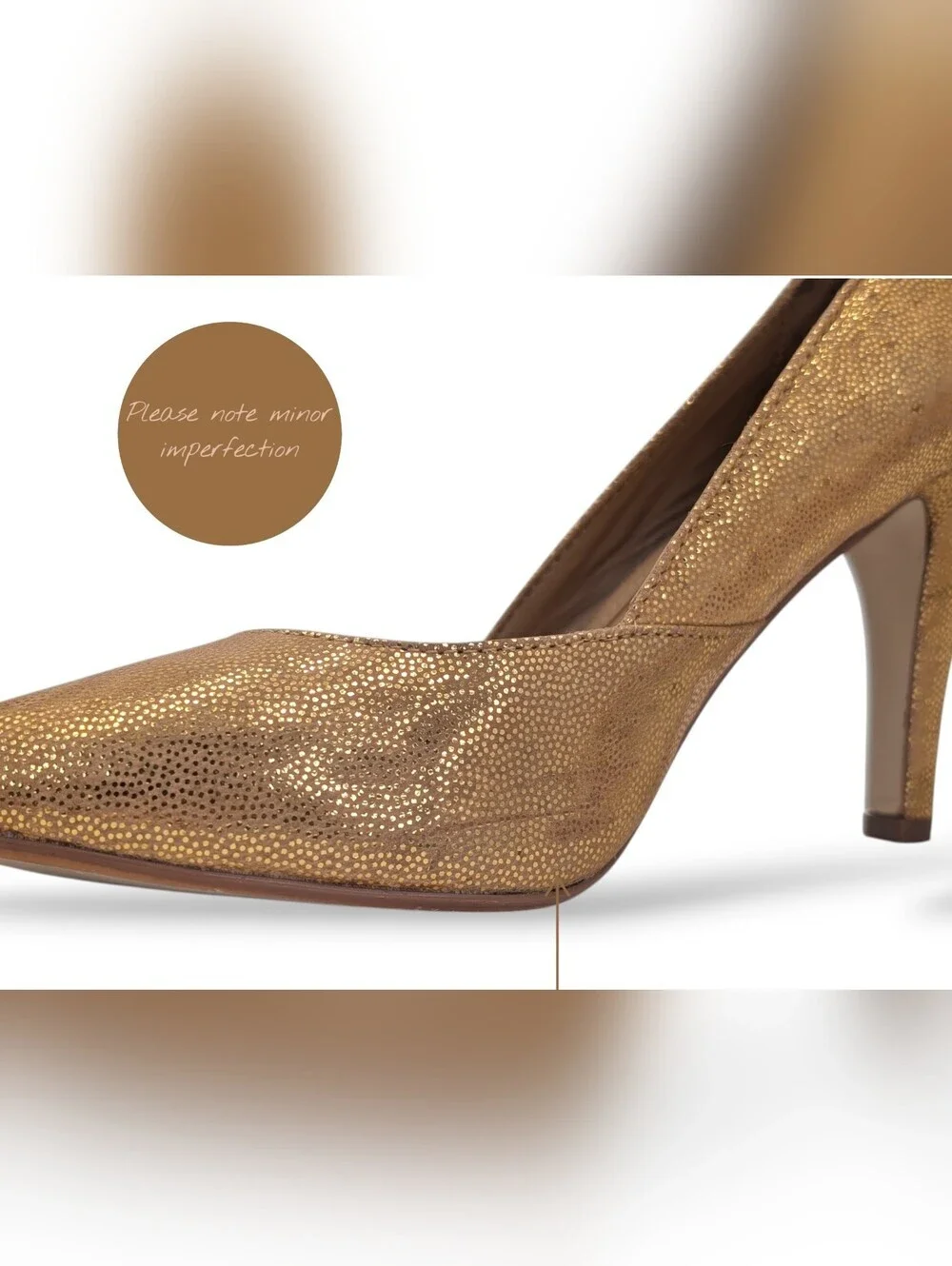 Rowen Gold Sz 7.5M Antique Gold Metallic Mico-Dot Leather Pointed-Toe Heel Pump